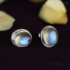 Boucles d'oreilles S925 STERLING Silver India Népal Manuel Mosaïque Moonlight Labradorite Blu-ray Ellipse en forme d'oeuf