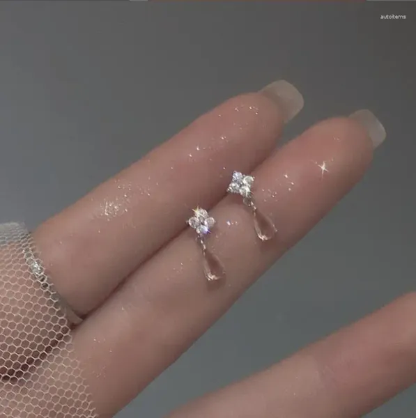 Boucles d'oreilles S925 argent sterling japonais chute d'eau cristal femelles de luxe légère mariage 14K