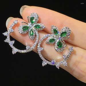 Boucles d'oreilles S925 en argent Sterling aiguille mode mosaïque Zircon menthe vert papillon pour les femmes bijoux de luxe