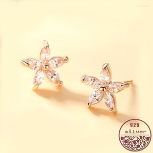Boucles d'oreilles à tige en argent sterling S925, peinture avec un attrait tactile, personnalité simple, hypoallergénique, fleur de cerisier, petit diamant féminin