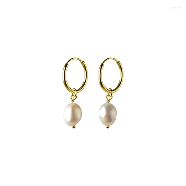 Boucles d'oreilles à clous en argent Sterling S925, perle, mode féminine, boucle d'oreille Simple assortie avec tout, plaqué or uni