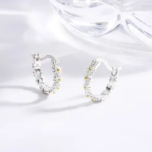 Boucles d'oreilles en argent Sterling S925, anneau uni, petite fleur de marguerite, femme, luxe léger, Simple et polyvalent