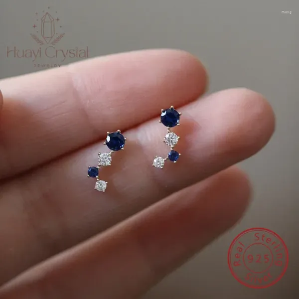 Pendientes de tuerca S925 chapados en plata de ley, Clip de orejera de oro de 14 quilates, tamaño azul oscuro misterioso, circonita exquisita, pequeña coreana