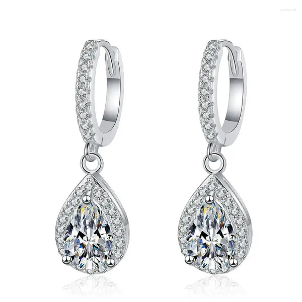 Boucles d'oreilles à tige en argent sterling S925 plaqué platine, goutte d'eau classique en forme de poire, moissanite d'un carat