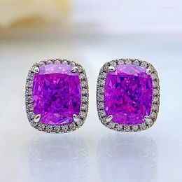 Boucles d'oreilles à tige S925 en argent Sterling violet à haute teneur en carbone diamant 8 10mm Super belle Ins fée bijoux pour femmes 2022