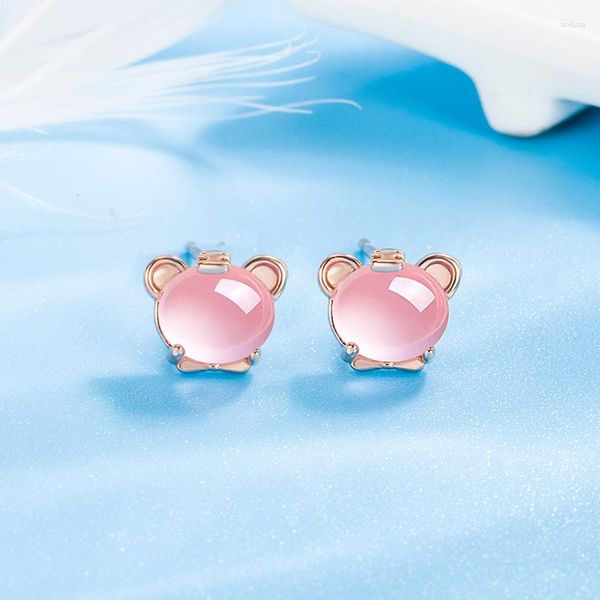 Pendientes de tuerca S925 de plata de ley, pendientes de piedras preciosas de cuarzo rosa para Mujer, Aros, Mujer, Oreja, Orecchini, boda, mujeres