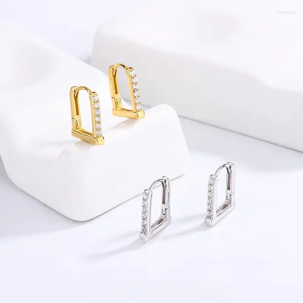 Boucles d'oreilles à tige en argent sterling S925, une rangée de diamants complets pour femmes, paire d'elliptiques avec simplicité géométrique