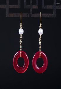 Pendientes de sementales S925 Sterling Plata Vintage Red Agate Hebilla Hollow Ladies Handmade Diy Pearl Horth Ganns9765079