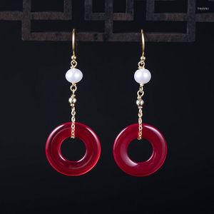 Boucles d'oreilles à tige S925 en argent Sterling Vintage Agate rouge boucle de sécurité creuse dames à la main bricolage perle crochets d'oreille courts