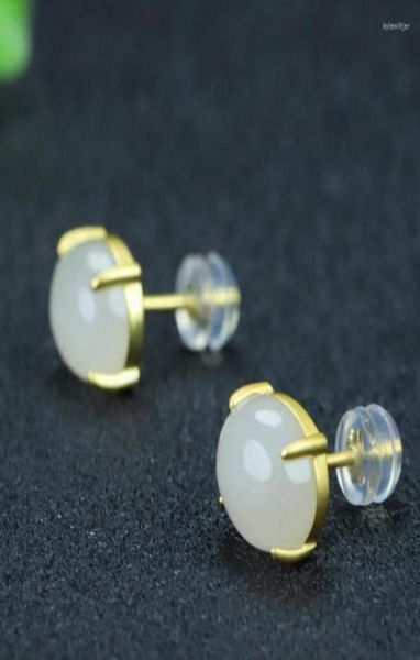 Pendientes de tuerca S925 plata de ley Jade blanco joyería fina para mujer auténtica nefrita china Hetian Jades pendientes Stud5172298