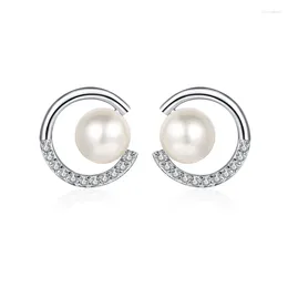 Boucles d'oreilles à tige en argent Sterling S925, sans défauts, perle d'eau douce de 7mm, Moissanite pour femmes
