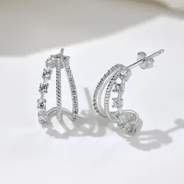 Boucles d'oreilles S925 STERLING Silver Women Inslumed Zircon Multi-couche Design Hollow Design Fried Perk Twists Fashion Semiccle Circcle Circle Arc