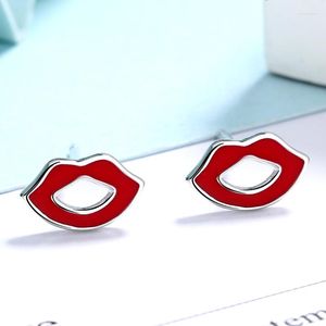 Boucles d'oreilles à tige en argent sterling S925 pour femmes, cadeau de vacances européen et américain à la mode pour les lèvres rouges