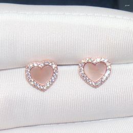 Boucles d'oreilles à tige en argent sterling S925 pour femme, diamant, nacre rose, turquoise, en forme de cœur, simples, tendance, 2024
