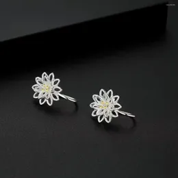 Boucles d'oreilles S999 Fleur à aiguille en argent sterling 12 mm pour femmes cadeaux de mariage étincelants