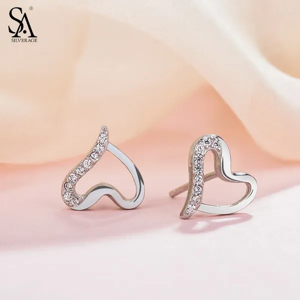 Pendientes de semental SA Silverage 925 Sterling Silver Heart for Women Jewelry Fine Tendy Earings Sets Brincos