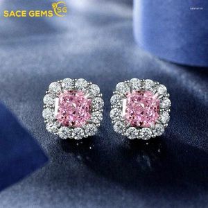 Stud Oorbellen SACE GEMS 925 Sterling Zilver 7 7mm Roze Geel Hoge Koolstof Diamant Voor Vrouwen Sprankelende Bruiloft fijne Sieraden Gift