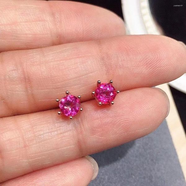 Pendientes Venta Topacio Rosa Para Uso Diario 5mm Total 1ct Plata Natural Sólido 925 Joyería