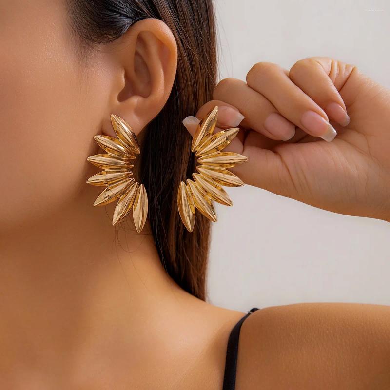 Stud Earrings Salircon Steampunk Metal Half Flower Women's Fashion Geometric Aesthetic Party Jewelry Gift