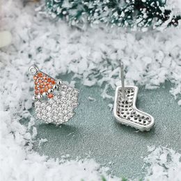 Boucles d'oreilles chapeau de père noël chaussettes Boho couleur argent noël blanc Orange Zircon petite pierre cadeau pour femmes