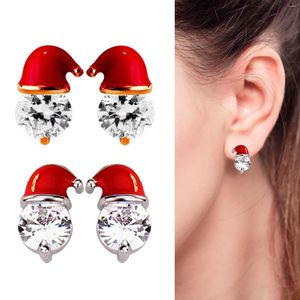 Boucles d'oreilles à tige Santa Hat Christmas Girls Boucles d'oreilles en cristal avec pierres précieuses Zircons incrustés de vacances