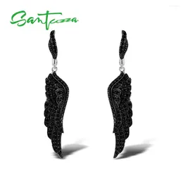 Boucles d'oreilles Santuzza Silver pour femmes Pure 925 Sterling Black Spinel's Wing Brincos Elegant Brincos pendant les beaux bijoux