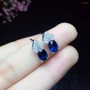 Stud -oorbellen Sapphire Earring Natural Real Blue 925 Sterling Silver 5 7mm 2pcs edelstenen voor mannen of vrouwen sieraden