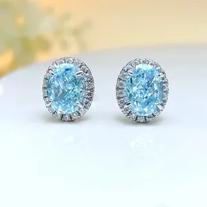 Boucles d'oreilles Tableau bleu de mer avec un petit design quotidien S925 Silver Inlaid High Carbone Diamond Engagement Bijoux