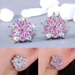 Seanlov – boucles d'oreilles à fleurs en Zircon cubique pour fille, bijoux de couleur blanc et rose, cadeau de mariage à la mode, 2024