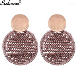 Pendientes de tachuelas Sehuoran Oorbellen para mujer redonda Bobo Crystal Beads Declaración de joyas de moda hechas a mano