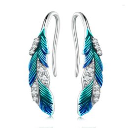 Boucles d'oreilles à clous en argent Sterling 925, auto-produit, en plumes bleues, pour femmes, Piercing, bijoux de luxe, Halloween