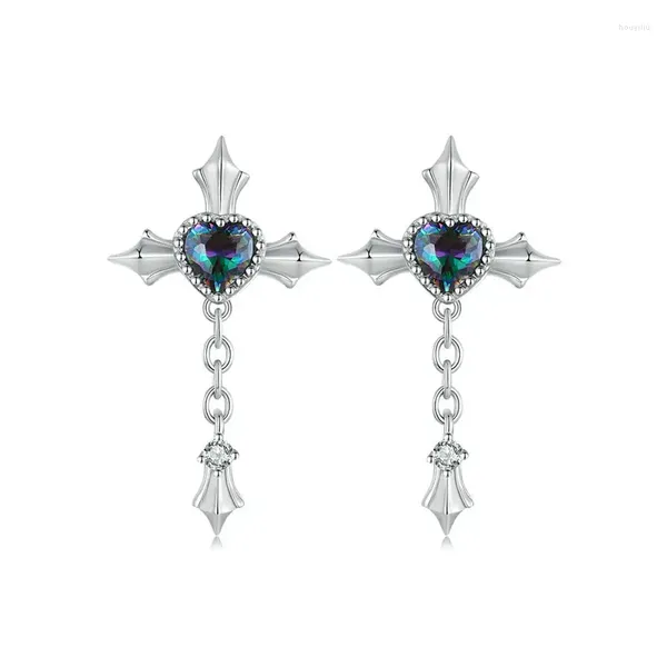 Boucles d'oreilles à tige en argent sterling 925, breloques colorées, chaîne croisée d'amour, boucles d'oreilles, foi européenne et américaine, bijoux de style rétro pour