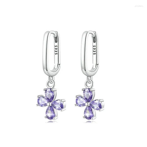 Boucles d'oreilles en argent Sterling 925, produit indépendant, pendentif en zircone cubique violette, cerceau pour femmes, bijoux de luxe, cadeau