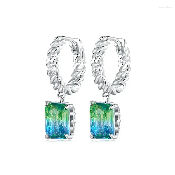 Boucles d'oreilles auto-produits 925 STERLING Silver Charms Géométrique Colored Gemstone for Fine Jewelry Fit Fit Original Women Gift