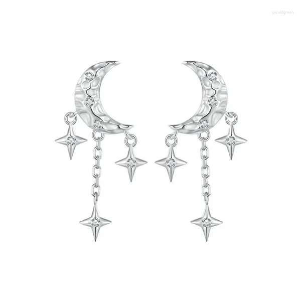 Boucles d'oreilles à clous en argent Sterling 925 pour femmes, breloques exquises, pompon de lune, élégantes, Texture avancée, étoile