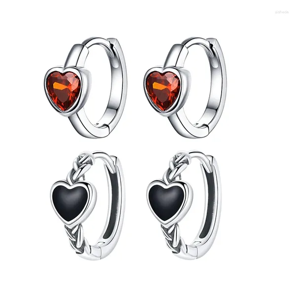 Pendientes de tuerca, producto propio, Plata de Ley 925 en aro de corazón rojo y negro para mujer, Piercing, joyería de lujo, regalo para niña