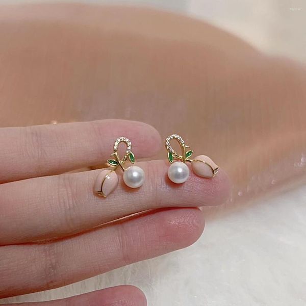 Boucles d'oreilles vente tulipe 6-7mm naturel haute qualité perle d'eau douce boucle d'oreille pour les femmes bijoux cadeau d'anniversaire