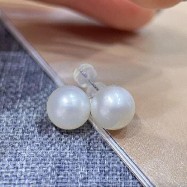 Pendientes de tuerca Venta de par de joyas 10-11 mm Mar de China Meridional Perla blanca redonda 925s PLATA ORO DE 18 QUILATES