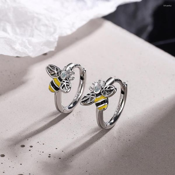 Pendientes de botón Venta de color plata Personalidad Epoxi Zircon Pequeña abeja Moda Mujer EH683