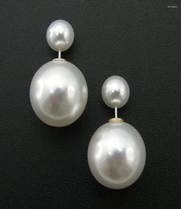 Pendientes de tachuelas que venden plateado de doble lado blanco Pearl Brilling Pearl para mujeres Juego de boda de la boda9937539