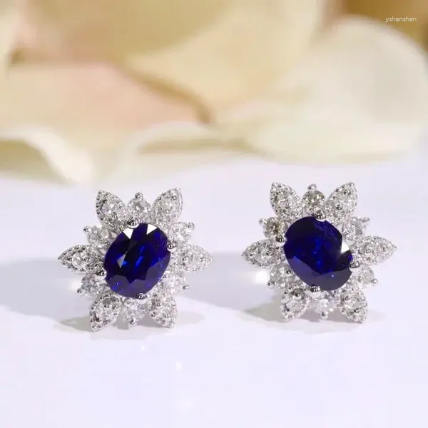 Boucles d'oreilles SFL2024 saphir, bijoux en or 18 carats, pierres précieuses naturelles bleu Royal 0,95 ct pour femmes