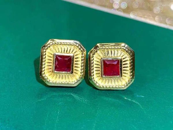 Boucles d'oreilles à tige SGARIT, bijoux Vintage, pierres précieuses, or jaune 18 carats, 0,41 ct, rubis rouge sang de pigeon naturel pour femmes