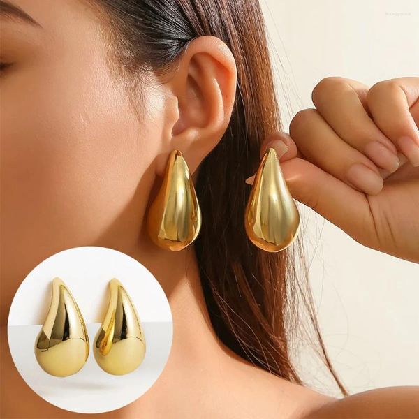 Boucles d'oreilles Sgman Sgman en acier inoxydable Dôme Drop boite-oreille pour femmes Vintage Glossy Gold Couleur en larmes Cerceaux de fête