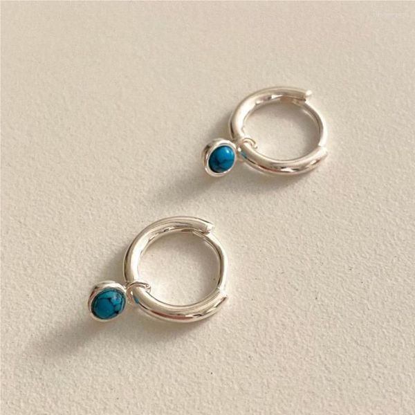 Pendientes de tuerca SHANICE, aro de moda con aguja de plata de ley 925 para mujer, colgante de turquesa azul, joyería de lujo para mujer