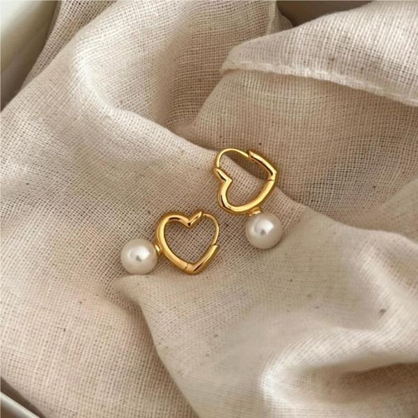 Boucles d'oreilles SHANICE S925 argent Sterling perle coeur pour fille Vintage géométrique spécial amour cadeaux femmes Couple bijoux