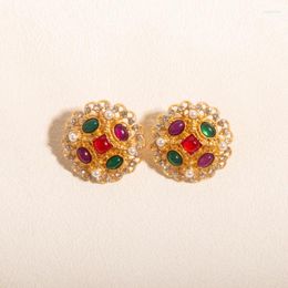 Boucles d'oreilles Sheilabox Vintage coloré gemme perle boucle d'oreille recouverte de Zircon cubique déclaration bijoux pour les femmes