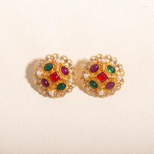 Pendientes Sheilabox Vintage colorido gema perla pendiente cubierto con circonita cúbica joyería llamativa para mujer