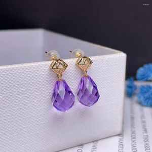 Boucles d'oreilles Shilovem 18K or jaune piézoélectrique améthyste bijoux fins cadeau tendance plante femmes 8 11mm Myme08112254z