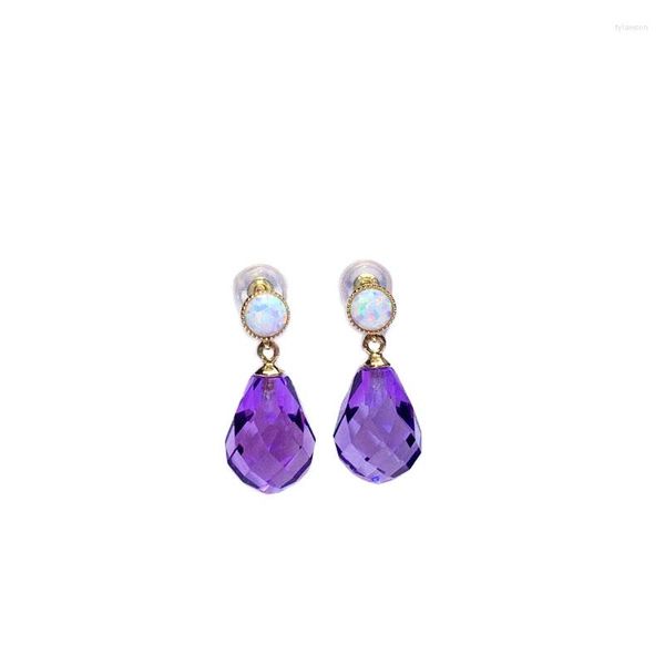 Pendientes de tachuelas Shilovem 18K Gold Amarillo Amethyst Piezoelectric Amethyst Joya Fine Trendy Boded Gift Myme0811689z