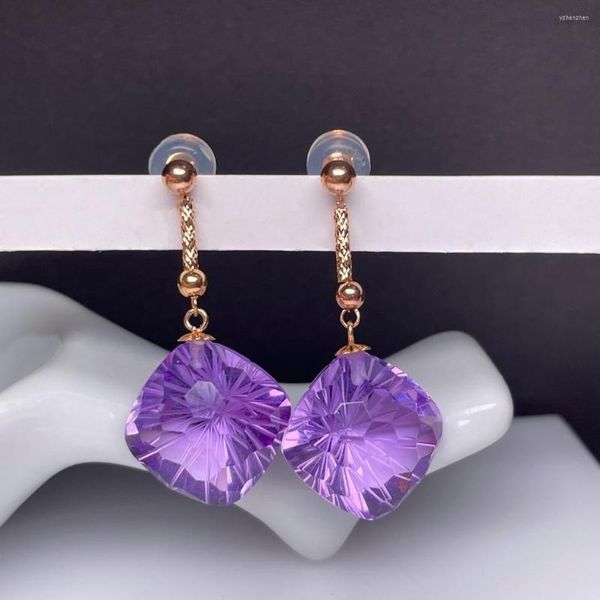 Pendientes de botón Shilovem 18k oro amarillo piezoeléctrico amatista joyería fina mujeres moda fiesta clásico 12 12mm Myme12125568z